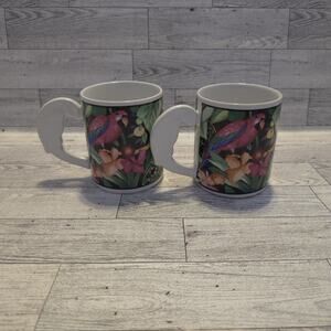 Two 4 Rain Forest by Vitromaster COFFEE Cups Mugs 12 Oz Animals Jungle 1993
